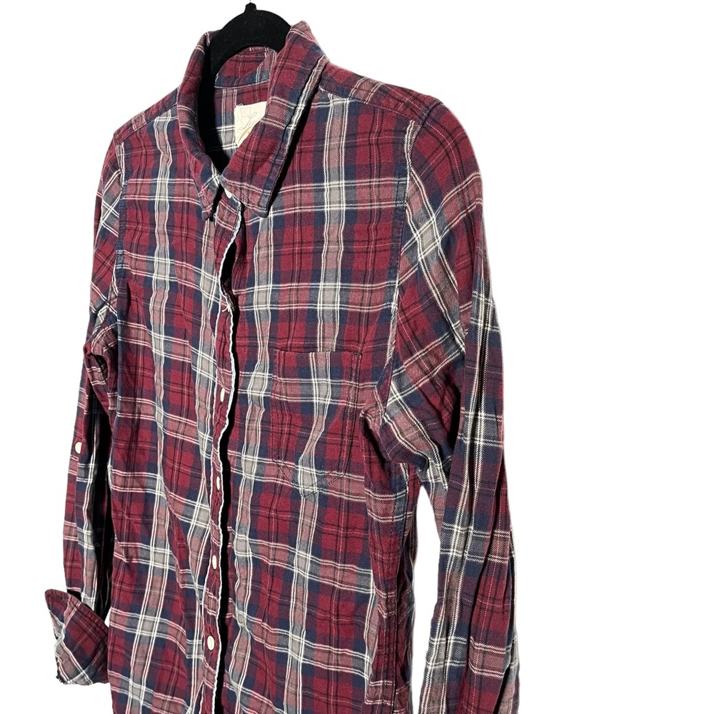 Levi's Burgundy Blue Plaid Cotton Button Down Shirt Medium Distressed Look - Picture 5 of 12